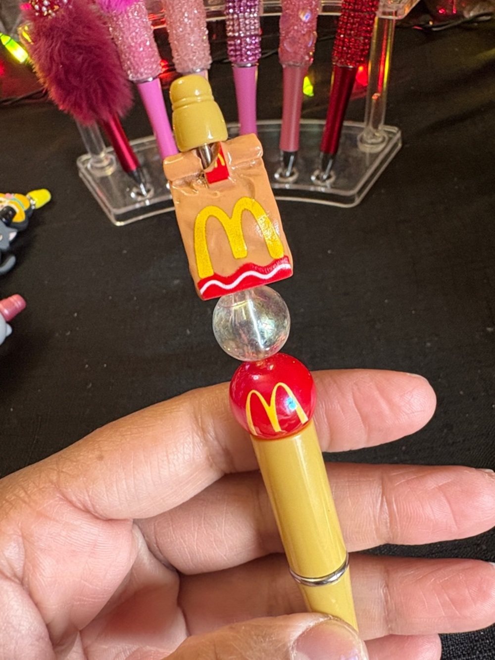 McDonald's Yellow & Red Pen with Bead and Fries Charm